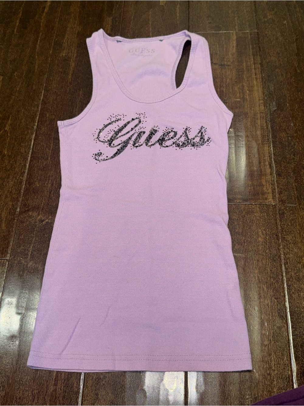 Guess Lilac Rhinestone Script Tank Top